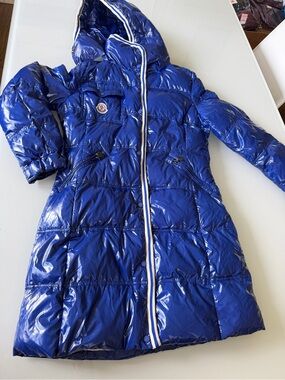 Moncler Shiny Blue Puffer Coat with Hood